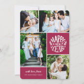 Collage 4 Nieuwjaarsfoto | Magenta Feestdagenkaart (Voorkant)