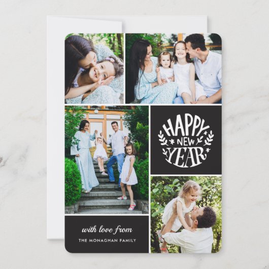 Collage 4 Nieuwjaarsfoto | Zwart Feestdagenkaart (Voorkant)