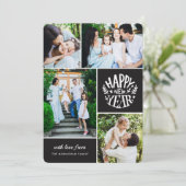 Collage 4 Nieuwjaarsfoto | Zwart Feestdagenkaart (Staand voorkant)