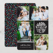 Collage 4 Nieuwjaarsfoto | Zwart Feestdagenkaart (Voorkant / Achterkant)