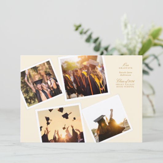 collage 4 photo frame elegant our graduate school aankondiging (Staand voorkant)