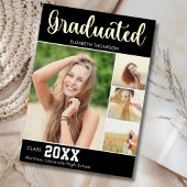 Collage 4 Photos Modern Script Graduation Folie Uitnodiging