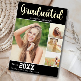 Collage 4 Photos Modern Script Graduation Folie Uitnodiging