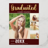 Collage 4 Photos Modern Script Graduation Folie Uitnodiging (Voorkant)