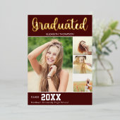 Collage 4 Photos Modern Script Graduation Folie Uitnodiging (Staand Voorkant)