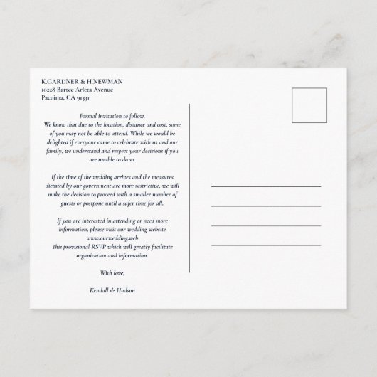 Collage 5 Foto's Covid19 Chic zijn ons gasthuwelij Briefkaart (Achterkant)