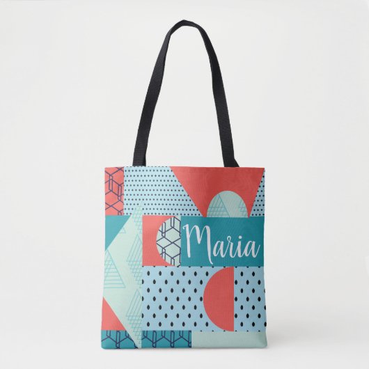 Collage Abstract Kleurrijk 90s Oranje Teals Tote Bag (Voorkant)