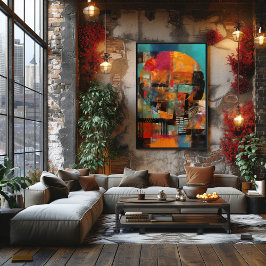 Collage Abstracto de Círculo Geométrico Foto Afdruk