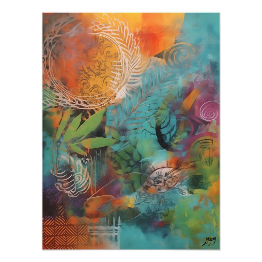 Collage Abstracto de Hojas y Círculo Foto Afdruk (Voorkant)