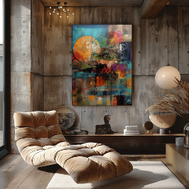 Collage Abstracto de Sol y Texturas Foto Afdruk