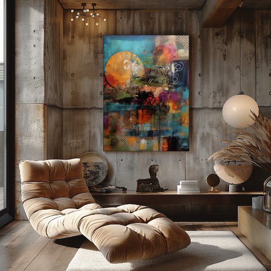 Collage Abstracto de Sol y Texturas Foto Afdruk