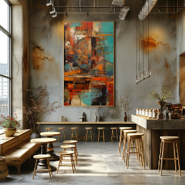 Collage Abstracto de Trazos y Círculos Foto Afdruk