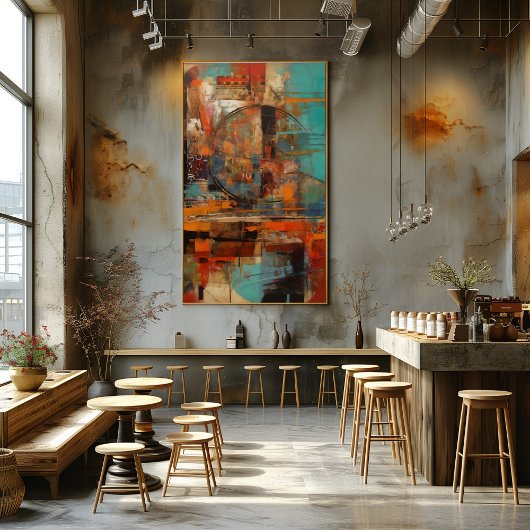 Collage Abstracto de Trazos y Círculos Foto Afdruk