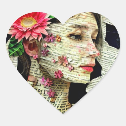 Collage Art |  Lady Typografie Hart Sticker (Voorkant)