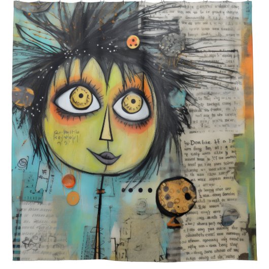 Collage Art Meisje Dame 3 Douchegordijn (Voorkant)