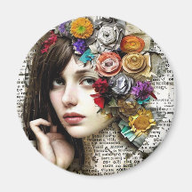 Collage Art |  Meisje met bloemen in haar haar