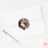 Collage Art |  Meisje met bloemen in haar haar Ronde Sticker (Envelop)