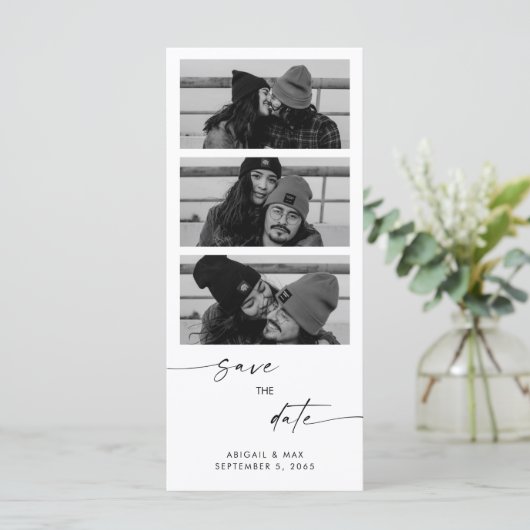 Collage B / W Foto Lange bruiloft Save the Date (Staand voorkant)