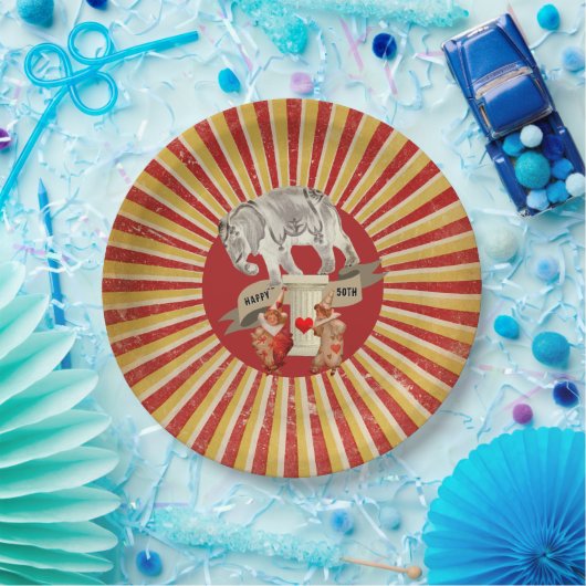 Collage Circus Olifant  Stripe Poster Papieren Bordje (Feest)