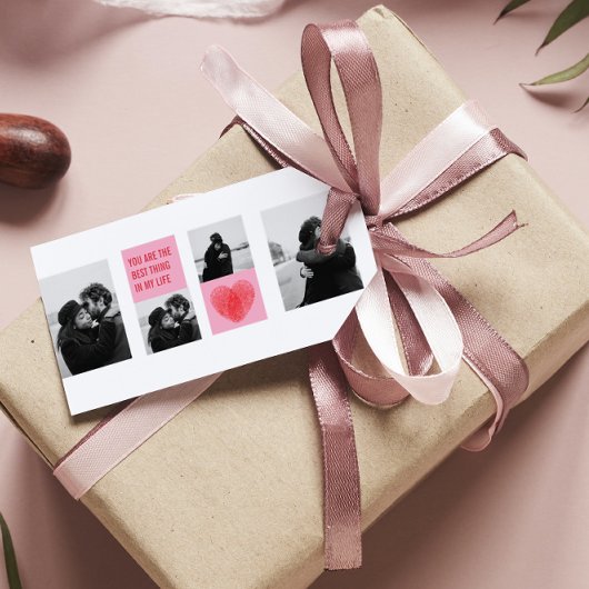 Collage Couple Foto | Valentijns roze en rood hart Cadeaulabel