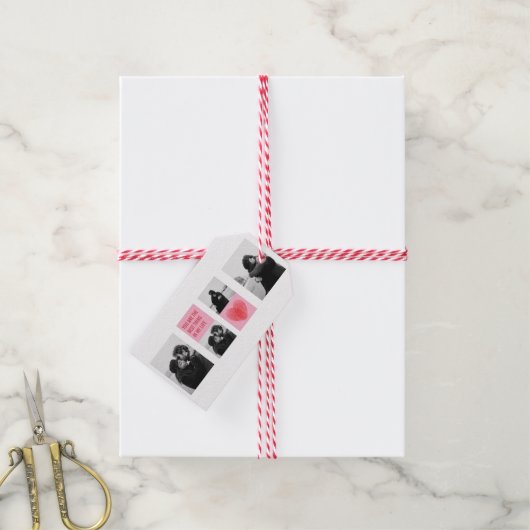 Collage Couple Foto | Valentijns roze en rood hart Cadeaulabel (Met Touw)