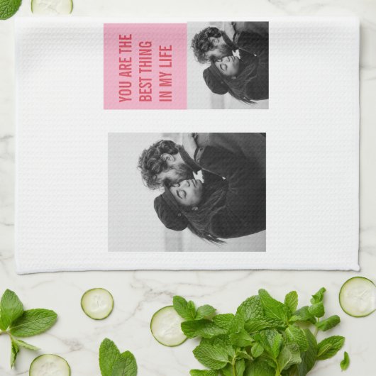 Collage Couple Foto | Valentijns roze en rood hart Theedoek (Gevouwen)