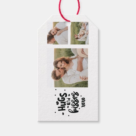 Collage Couple Photo & Hugs and Kisses Phrase Love Cadeaulabel (Voorkant)