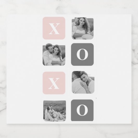 Collage Couple Photo & Pastel Pink & Gray XOXO Bier Etiket (Enkel label)