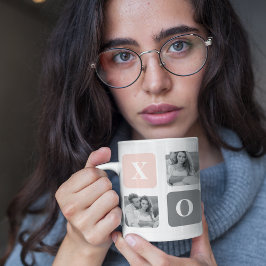 Collage Couple Photo & Pastel Pink & Gray XOXO Mok