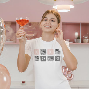 Collage Couple Photo & Pastel Pink & Gray XOXO T-shirt