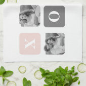 Collage Couple Photo & Pastel Pink & Gray XOXO Theedoek (Gevouwen)