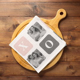 Collage Couple Photo & Pastel Pink & Gray XOXO Theedoek