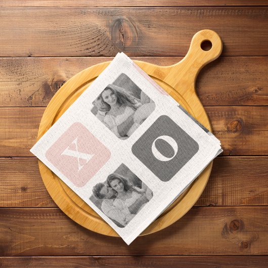 Collage Couple Photo & Pastel Pink & Gray XOXO Theedoek