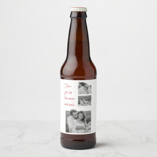 Collage Couple Photo & Romantic Quote Love You Bee Bier Etiket (Voorkant)
