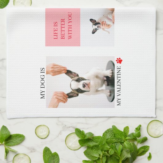 Collage Dog Foto's | Mijn hond is mijn Valentijn Theedoek (Gevouwen)
