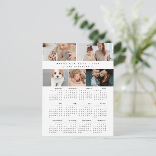 Collage Familie Foto's Gelukkig Nieuwjaar 2026 Kal Feestdagenkaart (Staand voorkant)