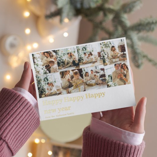 Collage familiefoto | Gelukkig Gelukkig Nieuwjaar  Folie Feestdagen Briefkaart
