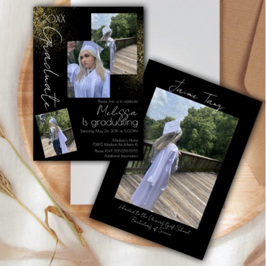 Collage Faux Glitter College Highschool Afstuderen Kaart