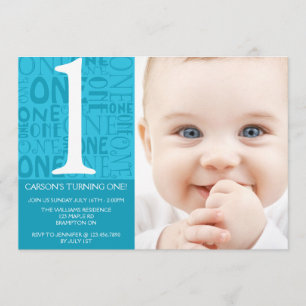 Collage First Birthday Invitation - Blue Kaart