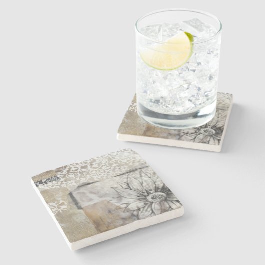 Collage Fleur II Stenen Onderzetter (Zijkant)