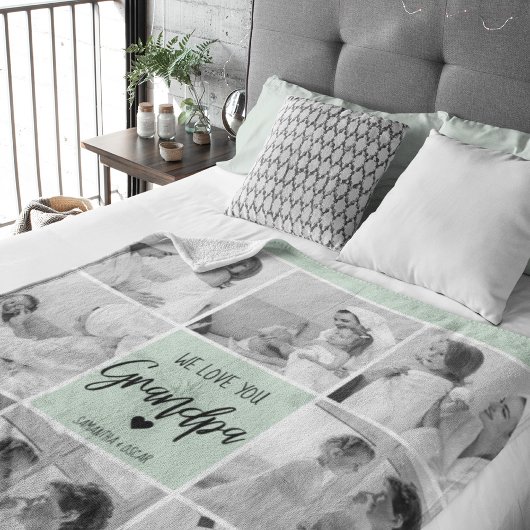 Collage Foto Best Grandpa Ever Pastel Mint Gift Sherpa Deken