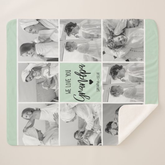 Collage Foto Best Grandpa Ever Pastel Mint Gift Sherpa Deken (Voorkant (horizontaal))