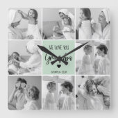 Collage Foto Best Grandpa Ever Pastel Mint Gift Vierkante Klok (Voorkant)