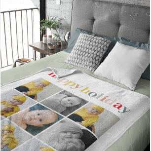 Collage Foto Colorful Happy Holiday Sherpa Deken