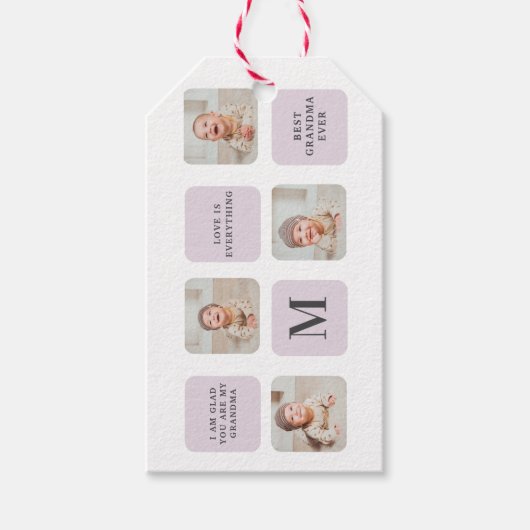Collage Foto en beste grootmoeder ooit beste Paars Cadeaulabel (Voorkant)