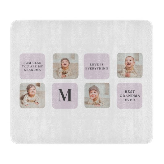 Collage Foto en beste grootmoeder ooit beste Paars Snijplank (Voorkant)