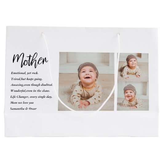 Collage Foto en beste moedercitaat Lovely Gift Groot Cadeauzakje (Achterkant)