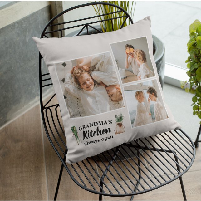 Collage Foto en Grandma Kitchen zijn altijd open Buitenkussen (Creator heeft geüpload)