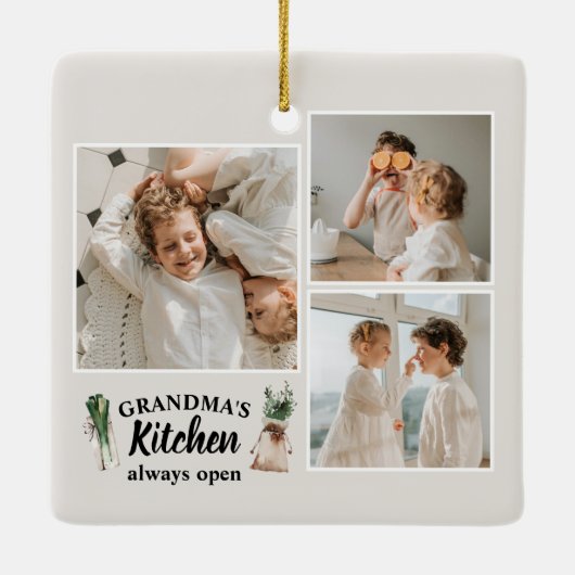 Collage Foto en Grandma Kitchen zijn altijd open Keramisch Ornament (Achterkant)