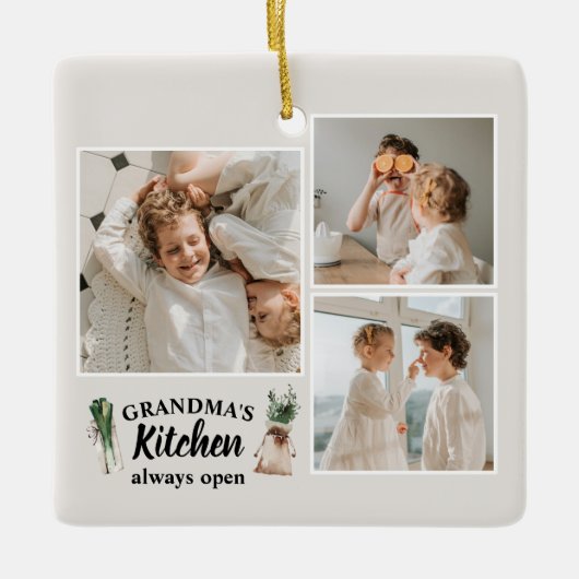Collage Foto en Grandma Kitchen zijn altijd open Keramisch Ornament (Voorkant)